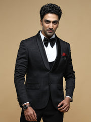 Men’s Black Textured Shawl Collar Suit Set