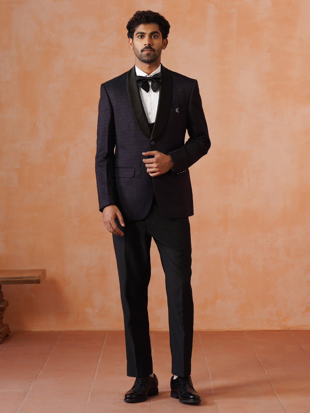 Men’s Purple Textured Shawl Collar Suit Set