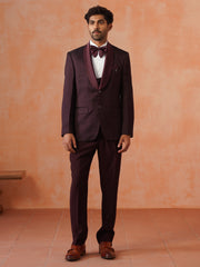 Men’s  Maroon Textured Shawl Collar Suit Set