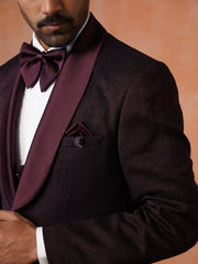 Men’s  Maroon Textured Shawl Collar Suit Set