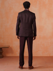 Men’s  Maroon Textured Shawl Collar Suit Set