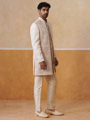Cream Embroidered Mandarin Collar Achkan
