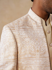 Cream Embroidered Mandarin Collar Achkan