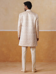 Cream Embroidered Mandarin Collar Achkan