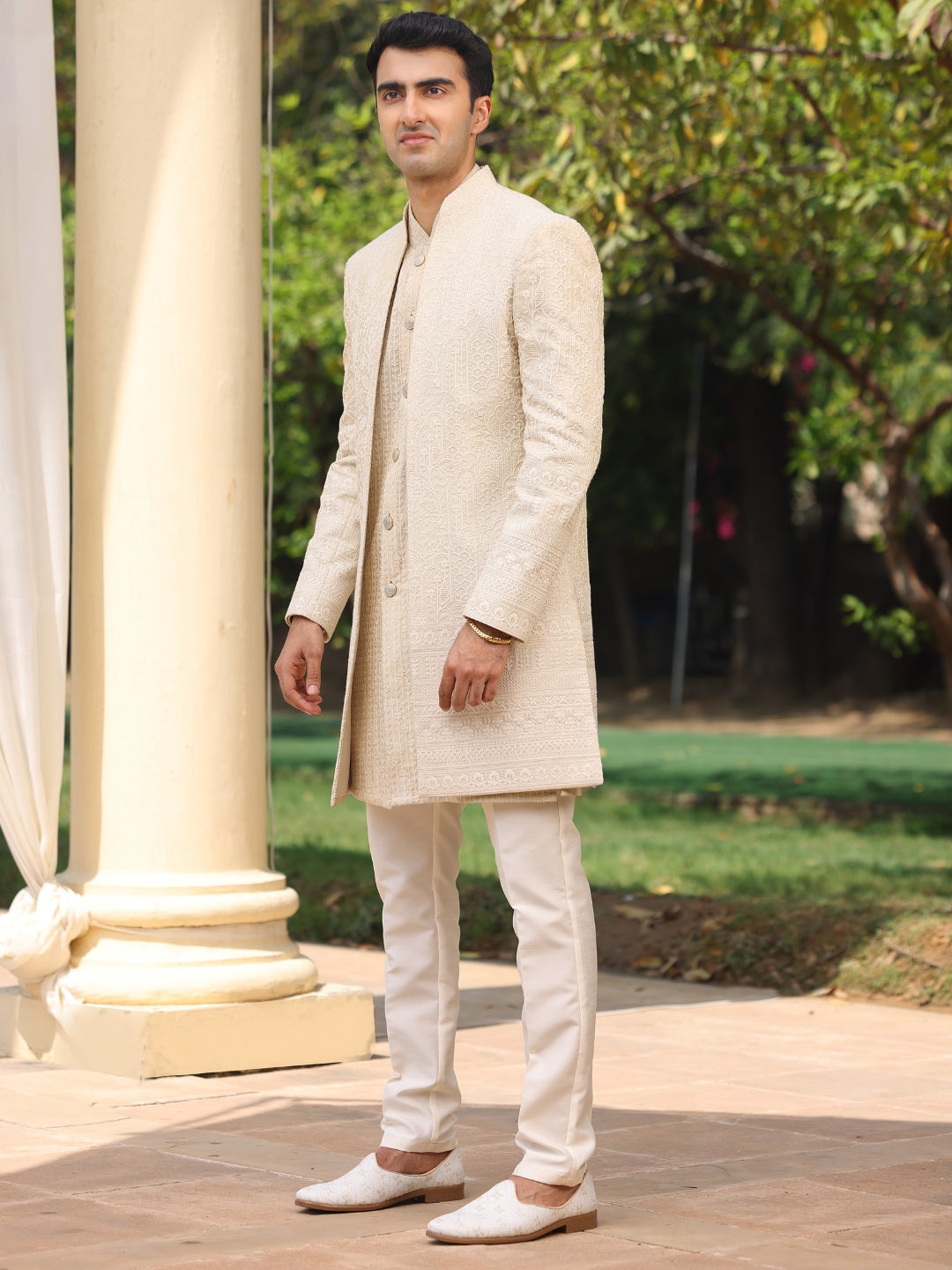 Ivory Embroidered Sherwani Set
