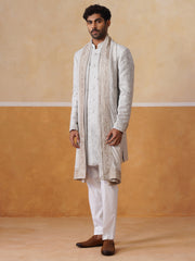 Grey Embroidered Mandarin Collar Achkan
