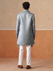 Elegant Silver Mandarin Collar Achkan