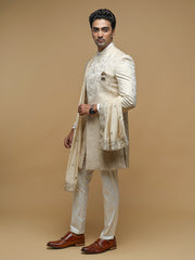 Elegant Cream Mandarin Collar Achkan