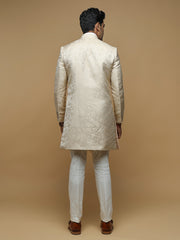 Elegant Cream Mandarin Collar Achkan