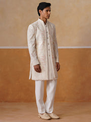 Cream Embroidered Mandarin Collar Achkan