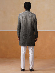 Grey Floral Embroidered Mandarin Collar Achkan