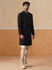 Textured Black Achkan