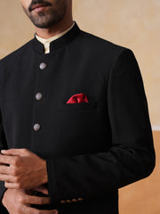 Textured Black Achkan