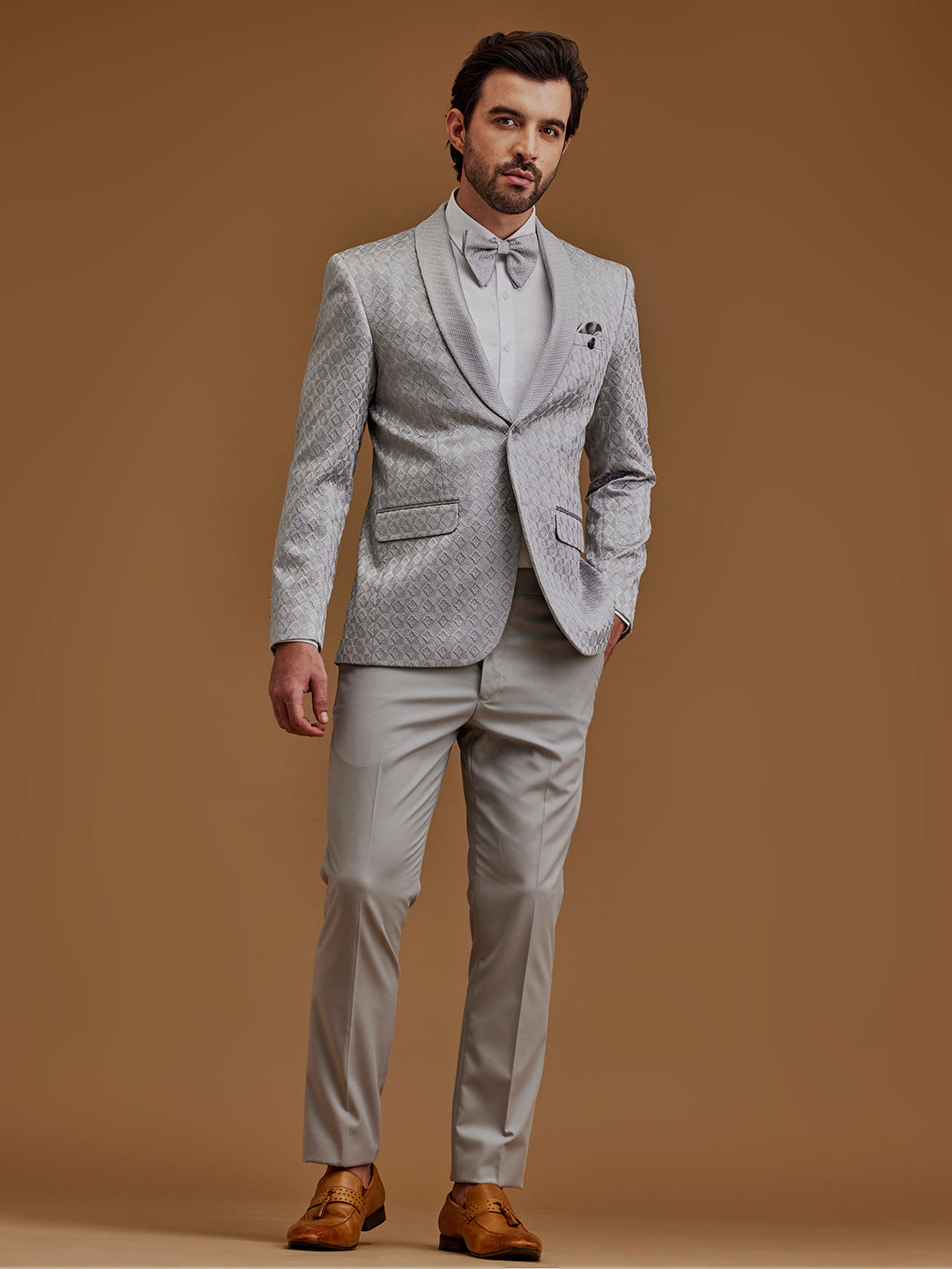 Single Breasted Textured Grey Suit
