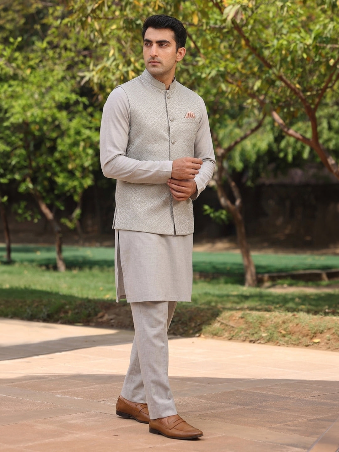 Classic Beige Nehru Jacket – Festive & Wedding Wear